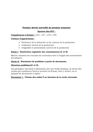 Première page de SVT 1ère C, 1ère D — 1er devoir surveillé, 1er semestre (2019-2020) · CEG Dantokpa