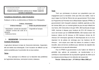 Première page de Histoire-Géographie Tle A1, Tle A2, Tle B — 1er devoir surveillé, 1er semestre (2018-2019) · CEG Banikanni