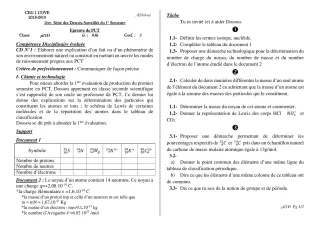 Première page de PCT 2nde D — 1er devoir surveillé, 1er semestre (2018-2019) · CEG1 Covè