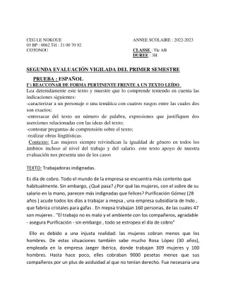 Première page de Espagnol Tle A1, Tle A2, Tle B — 2022-2023 · CEG LE NOKOUE