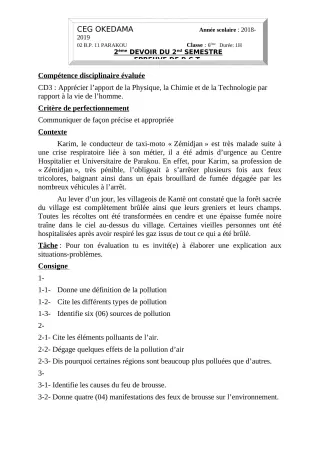 Première page de PCT 6e — 2e devoir surveillé, 2e semestre (2018-2019) · CEG OKEDAMA