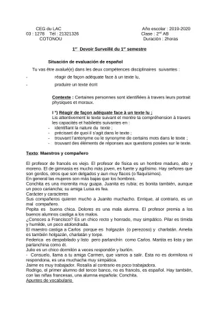 Première page de Espagnol 2nde A, 2nde B — 1er devoir surveillé, 1er semestre (2019-2020) · CEG du Lac