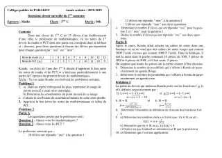Première page de Mathématiques 1ère C — 2e devoir surveillé, 1er semestre (2018-2019) · CEG Albarika