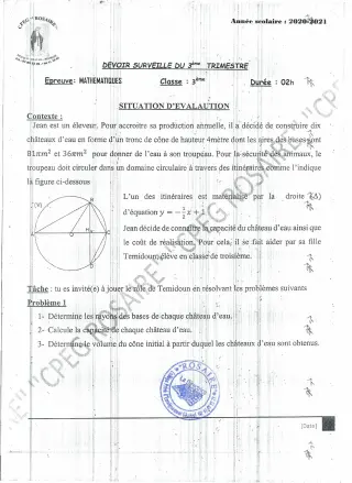 Première page de Mathématiques 3e, 3e ML — 2020-2021 · CPEG ROSAIRE