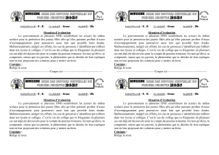 Première page de Français 4e — 1er trimestre (2018-2019) · CEG1 Covè