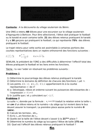 Première page de Mathématiques 2nde A, 2nde A2, 2nde B — 1er devoir surveillé, 1er semestre (2020-2021) · CEG ZONGO