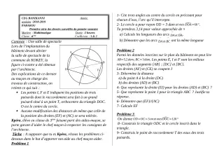 Première page de Mathématiques 4e, 4e ML — 1er devoir surveillé, 1er semestre (2018-2019) · CEG Banikanni