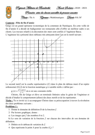 Première page de Mathématiques Tle A — 1er devoir surveillé, 1er semestre (2020-2021) · PMB