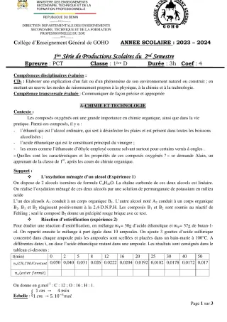 Première page de PCT 1ère D — 1re production scolaire, 2e semestre (2023-2024) · CEG GOHO