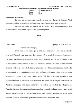 Première page de Français 6e, 5e, 4e, 4e ML, 4e ML&MC, 3e, 3e ML, 2nde A, 2nde A1, 2nde A2, 2nde B, 2nde C, 2nde D, 1ère A, 1ère A1, 1ère A2, 1ère C, 1ère D, Tle A1, Tle A2, Tle C, Tle D — 1er devoir surveillé, 1er se