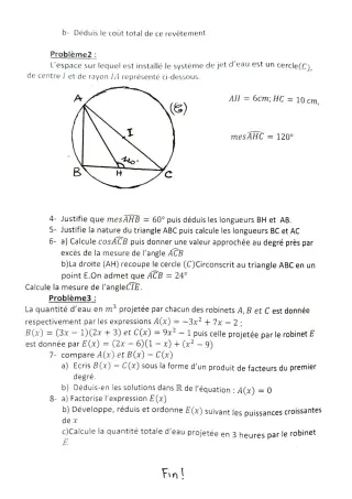 Première page de Devoir surveillé de MATHS GENE — 3e, 3e ML — CEG Les Pylônes (2019)