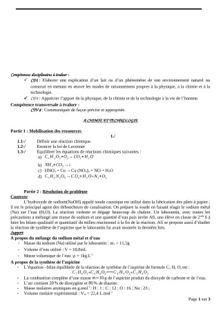 Première page de Devoir surveillé de PCT — 2nde C, 2nde D — CEG ZONGO (2022)