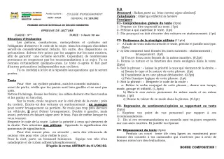 Première page de Français 5e — 1er devoir surveillé, 2e semestre (2021-2022) · CEG SEKERE