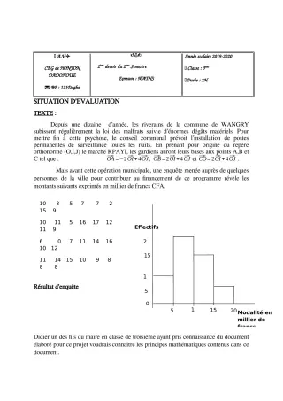 Première page de Mathématiques 3e, 3e ML — 2e devoir surveillé, 2e semestre (2019-2020) · CEG Honton