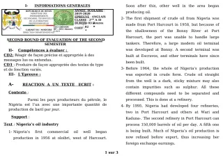 Première page de Devoir surveillé de ANGLAIS — 2nde A1, 2nde A2, 2nde D — CEG GBESSOU (2019)