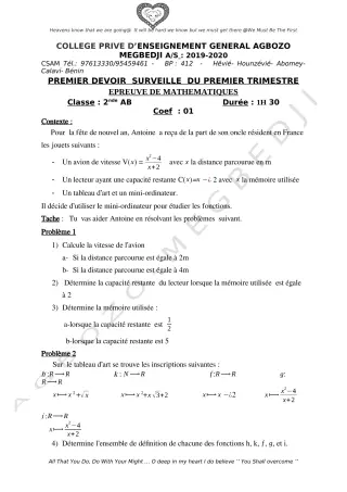 Première page de Mathématiques 6e, 5e, 4e, 4e ML, 3e, 3e ML, 2nde A, 2nde A1, 2nde A2, 2nde B, 2nde C, 2nde D, 1ère A, 1ère A1, 1ère A2, 1ère B, 1ère D, Tle A, Tle A1, Tle A2, Tle B, Tle C, Tle D — 1er devoir surveill