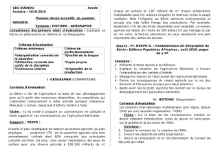 Première page de Histoire-Géographie Tle A1, Tle A2 — 1er devoir surveillé, 1er semestre (2018-2019) · ceg ouenou