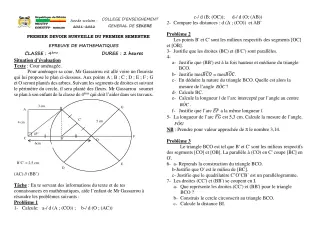 Première page de Mathématiques 4e — 1er devoir surveillé, 1er semestre (2021-2022) · CEG SEKERE