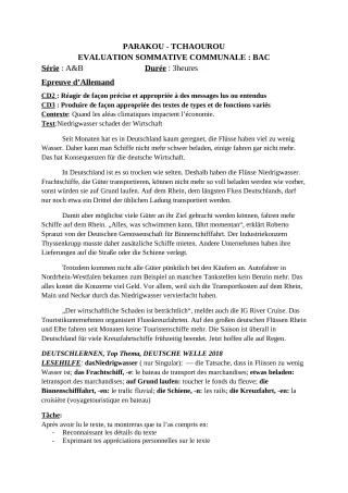 Première page de Allemand Tle A1, Tle A2, Tle B — Évaluation sommative (2018-2019) · CEG Hubert C. MAGA