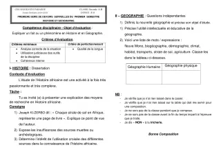 Première page de Histoire-Géographie 2nde A2, 2nde B — 1er devoir surveillé, 1er semestre (2018-2019) · CEG Banikanni