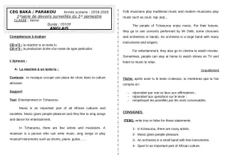 Première page de Anglais 5e — 1er devoir surveillé, 1er semestre (2019-2020) · CEG BAKA