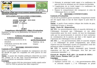 Première page de Histoire-Géographie 1ère A & B — 1re évaluation sommative, 1er semestre (2019-2020) · CEG GBESSOU