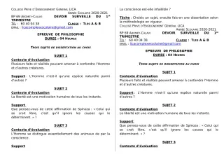 Première page de Philosophie Tle A2, Tle B — 1er devoir surveillé, 1er trimestre (2020-2021) · CPEG LICA