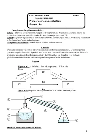 Première page de PCT 6e — 1re évaluation sommative, 2e semestre (2022-2023) · CEG2 ABOMEY - CALAVI (CEG ZOCA)