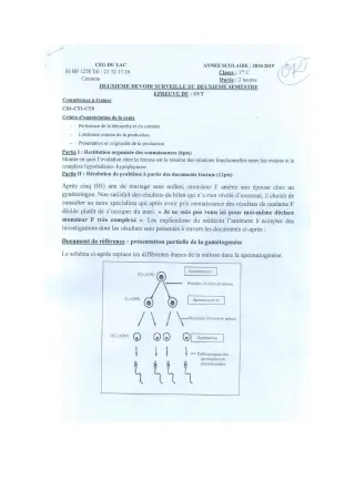 Première page de SVT Tle C — 2e devoir surveillé, 2e semestre (2018-2019) · CEG du Lac