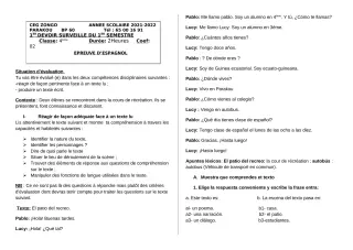 Première page de Espagnol 4e, 4e ML — 1er devoir surveillé, 1er semestre (2021-2022) · CEG ZONGO