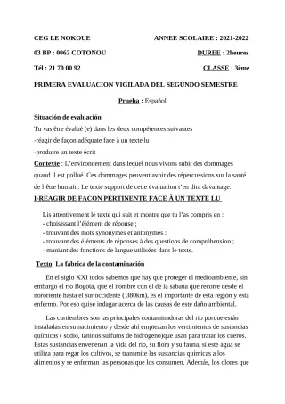 Première page de Espagnol 3e — 2021-2022 · CEG LE NOKOUE