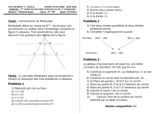 Première page de Mathématiques 6e — Devoir surveillé, 1er semestre (2019-2020) · CEG Hubert C. MAGA