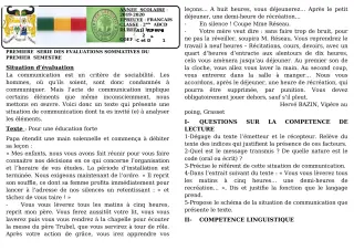 Première page de Français 2nde A, 2nde D — 1re évaluation sommative, 1er semestre (2019-2020) · CEG GBESSOU
