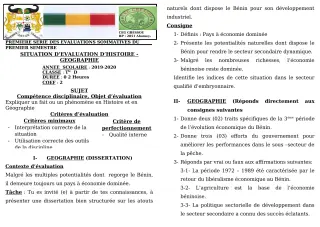 Première page de Histoire-Géographie Tle D — 1re évaluation sommative, 1er semestre (2019-2020) · CEG GBESSOU