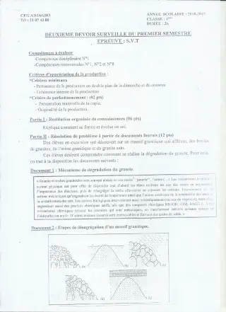 Première page de SVT 4e, 4e ML — 1er semestre (2018-2019) · CEG ADJAGBO
