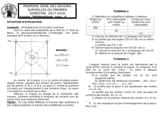Première page de Mathématiques 4e — 1er devoir surveillé, 1er semestre (2017-2018) · CEG1 Covè