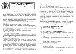 Première page de Français 3e — 1er devoir surveillé (2017-2018) · CEG1 Covè