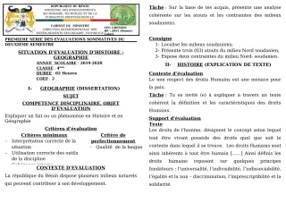 Première page de Histoire-Géographie 4e, 4e ML — 1re évaluation sommative, 2e semestre (2019-2020) · CEG GBESSOU