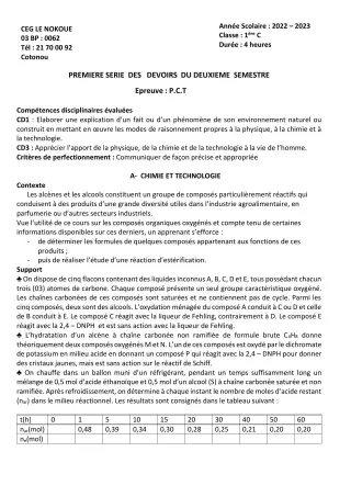 Première page de PCT 1ère C — 1er devoir surveillé, 2e semestre (2022-2023) · CEG LE NOKOUE
