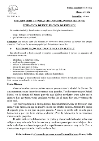 Première page de Espagnol 4e ML — 2018-2019 · CEG Sô-Ava