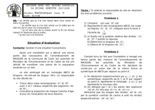 Première page de Mathématiques 6e, 5e, 4e, 4e ML — 2e devoir surveillé, 2e semestre (2017-2018) · CEG1 Covè