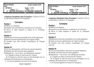 Première page de Histoire-Géographie 5e — 1er devoir surveillé, 1er semestre (2018-2019) · CEG 2 N'DALI