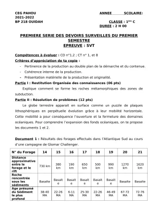 Première page de Philosophie 1ère C — 1er devoir surveillé, 1er semestre (2021-2022) · CEG PAHOU