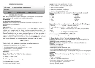 Première page de Anglais 6e — 1er devoir surveillé, 2e semestre (2020-2021) · CEG SEKERE