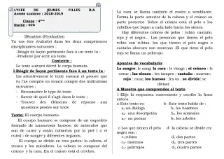 Première page de Espagnol 4e ML&MC, Tle A2 — 2e devoir surveillé (2018-2019) · LJF-B/A