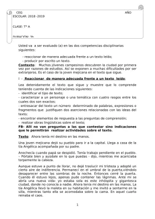 Première page de Devoir surveillé de ESPAGNOL — Tle A & B, Tle A2 — CEG Banikanni (2018)