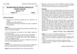 Première page de SVT 6e — 2e devoir surveillé, 1er semestre (2018-2019) · CEG Kpébié