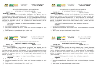 Première page de Français 4e — 2e devoir surveillé, 2e semestre (2022-2023) · CEG SEKERE