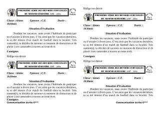Première page de Français 6e — Devoir surveillé (2018-2019) · CEG1 Covè