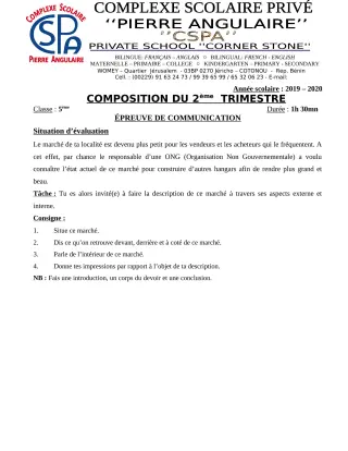 Première page de Français 5e — Composition (2019-2020) · CPEG PIERRE ANGULAIRE